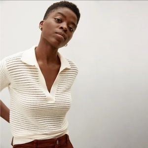 EVERLANE Womens Cream Open Stitch Wool Blend Polo Shirt M